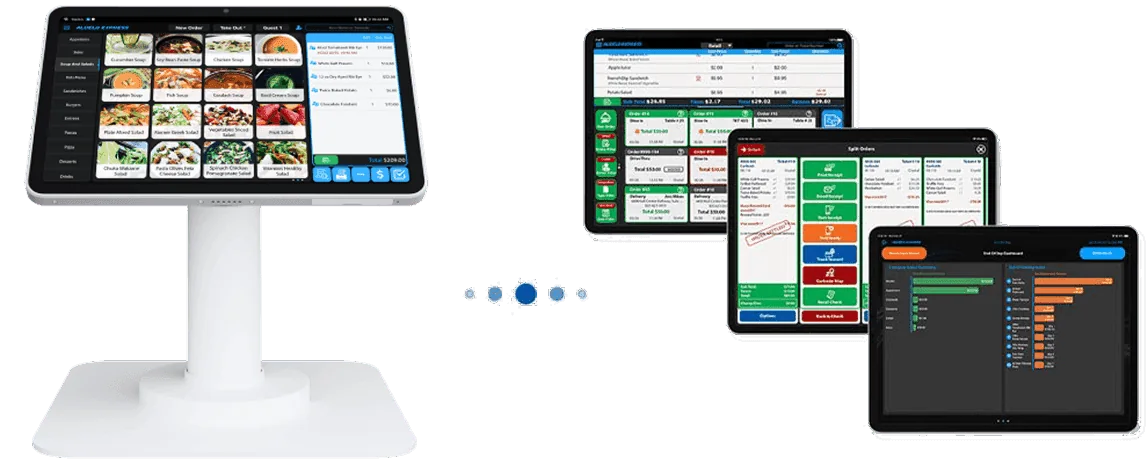 Aldelo Express register connected to kitchen display screens and tablets