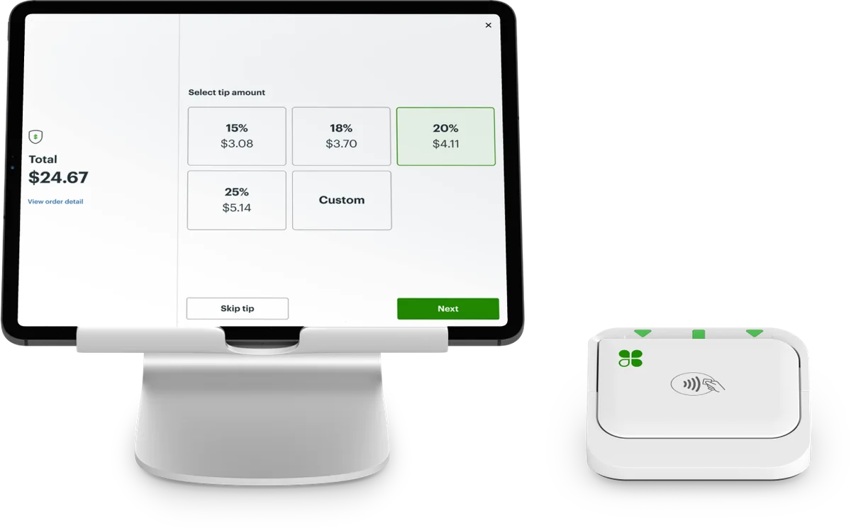 Clover Go reader with the Clover Go app on a tablet