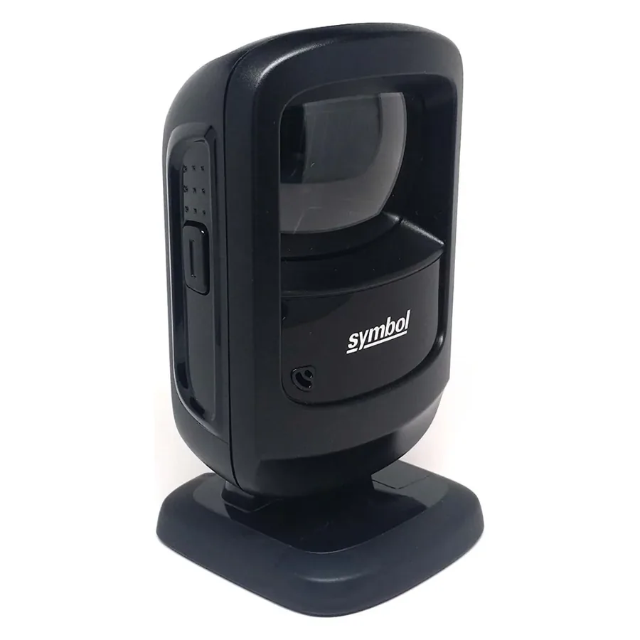 Symbol 2D barcode scanner on a stand