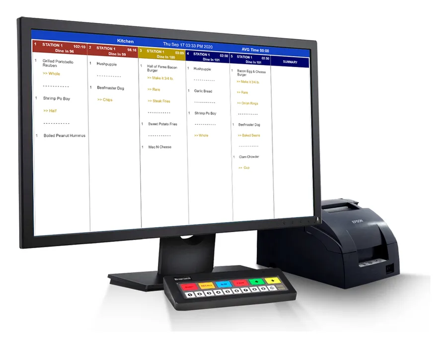 Exatouch kitchen display with bump bar and kitchen printer