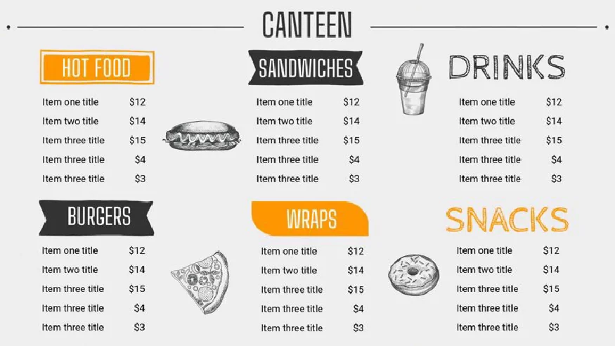 Cafeteria menu screen template