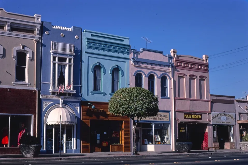Row of small shops on a main street