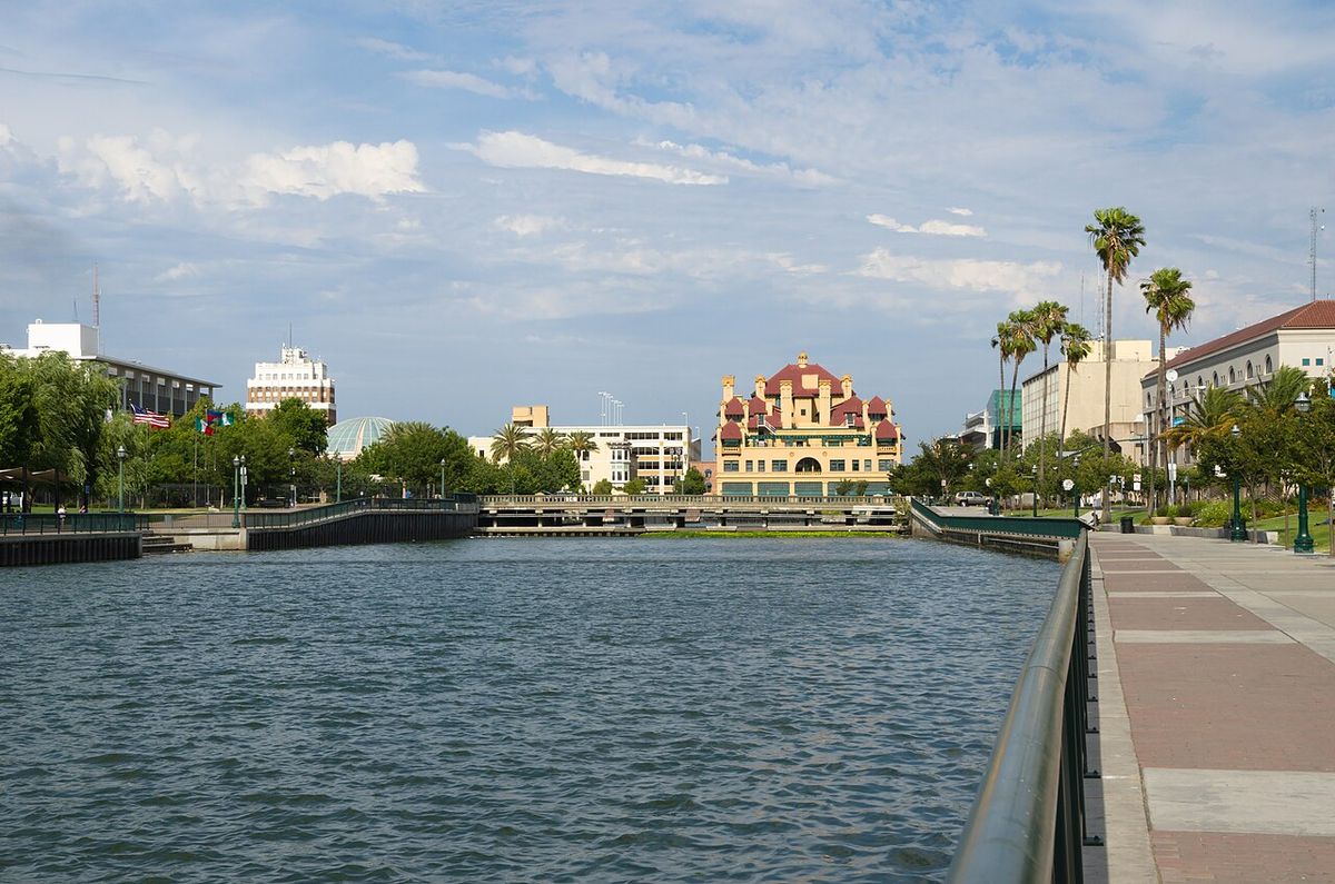 Downtown Stockton skyline across the channel